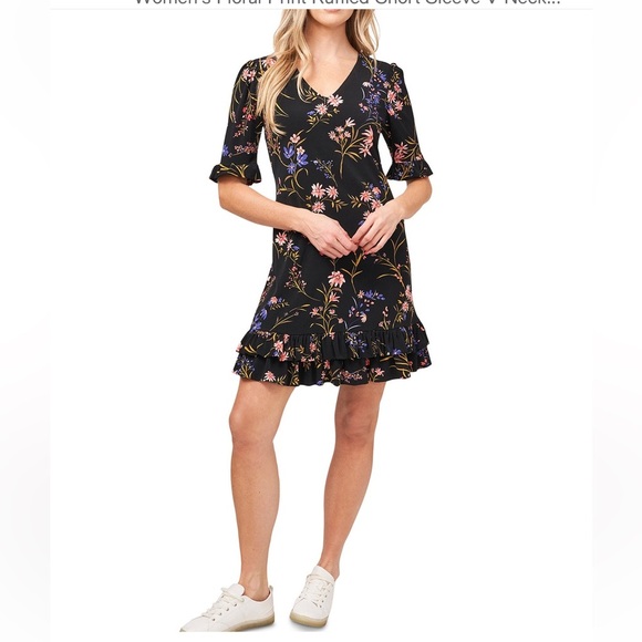 CeCe Dresses & Skirts - CeCe NWT Black Floral Ruffle Dress